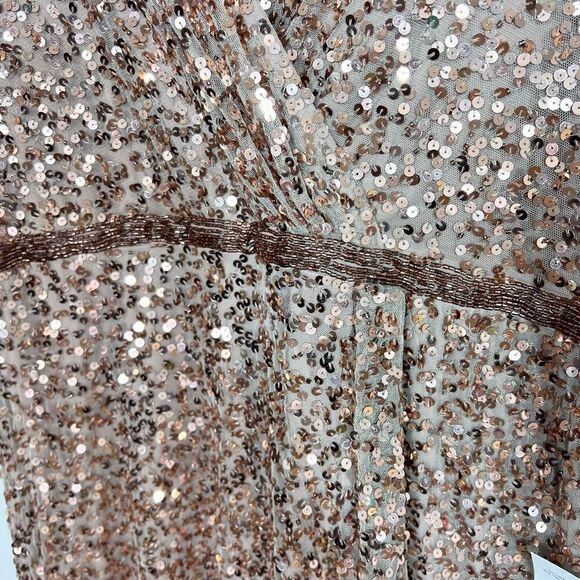 Mac Duggal Wrap Gown Womens 16 Copper V-Neck Thigh High Slit Sequin Beaded Waist - Picture 4 of 12